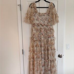 Needle & Thread Floral Maxi Dress in Cream and Pink